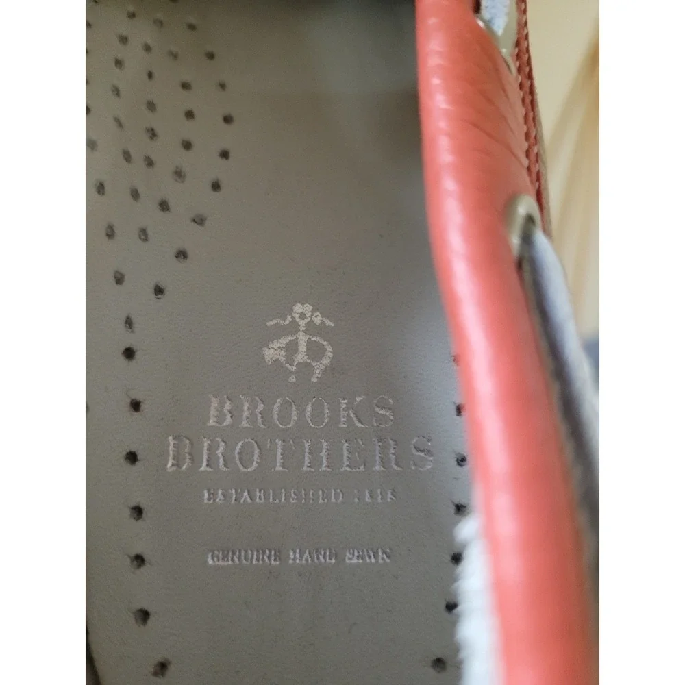 Brooks Brothers Womens Preppy Leather Boat Shoes‎ Coral Tan White 5229 6.5M NWOT